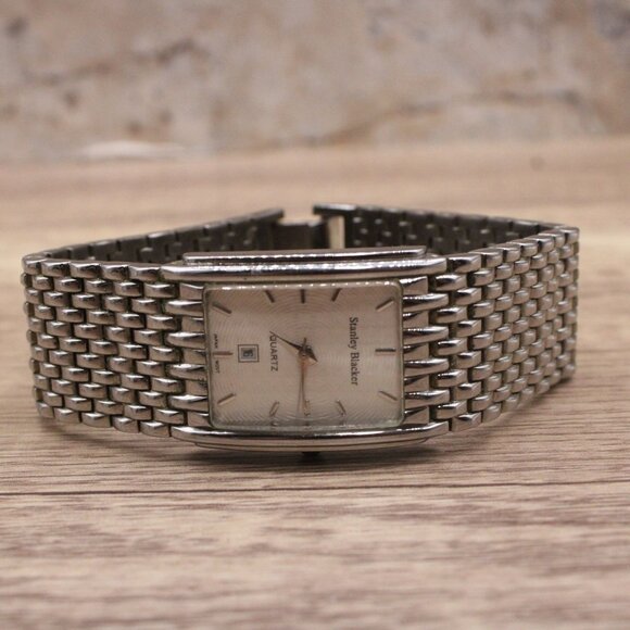 Stanley Blacker Watch Mens Silver Tone Stainless Steel Classic Rectangular Dial - Picture 5 of 10